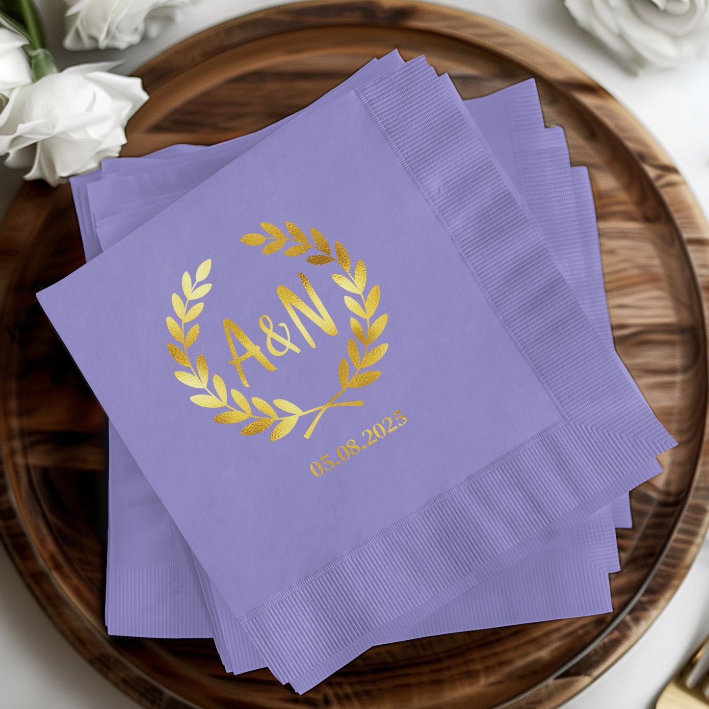 Elegant Personalized Purple Wedding Napkins Product