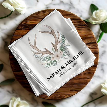 Floral Antler Wedding Custom Napkins product type