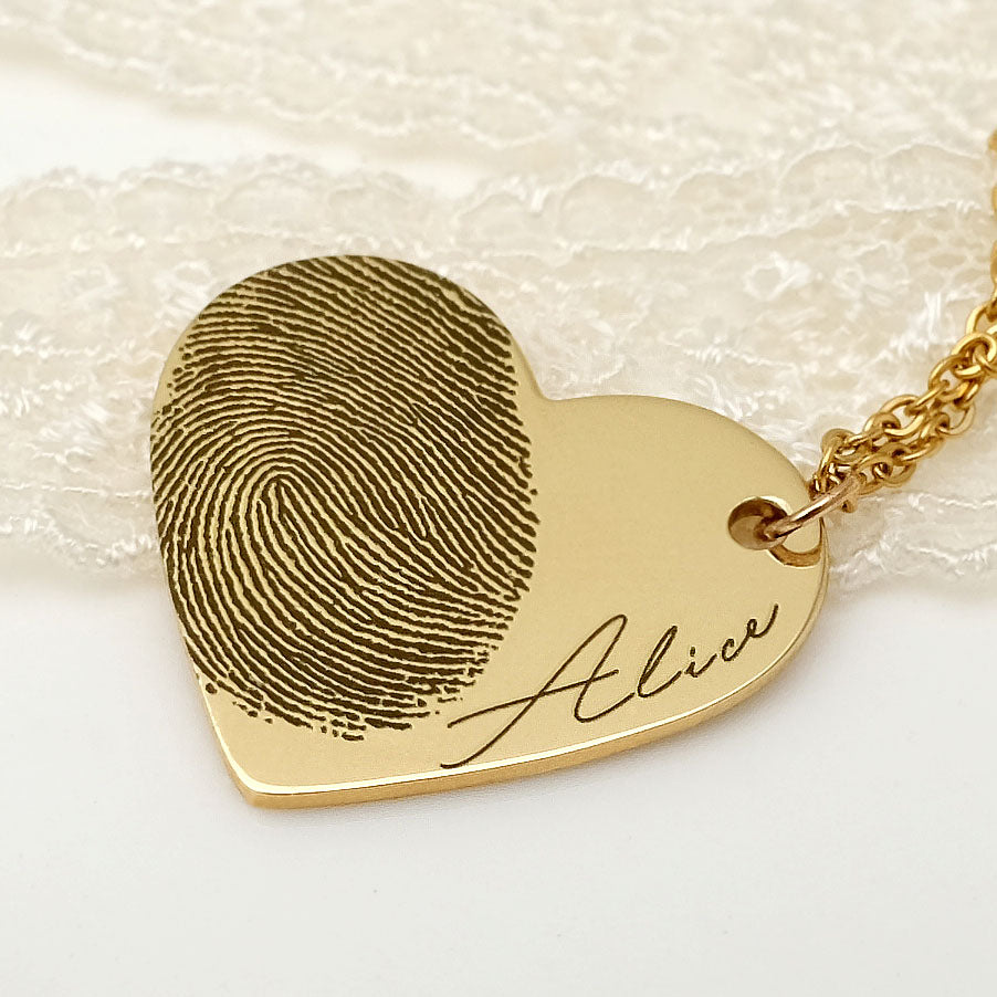 Personalisierte Fingerabdruck-Halskette, personalisierte Herz-Halskette, Namenskette, Erinnerungsgeschenk, Weihnachtsgeschenk, Valentinstagsgeschenk
