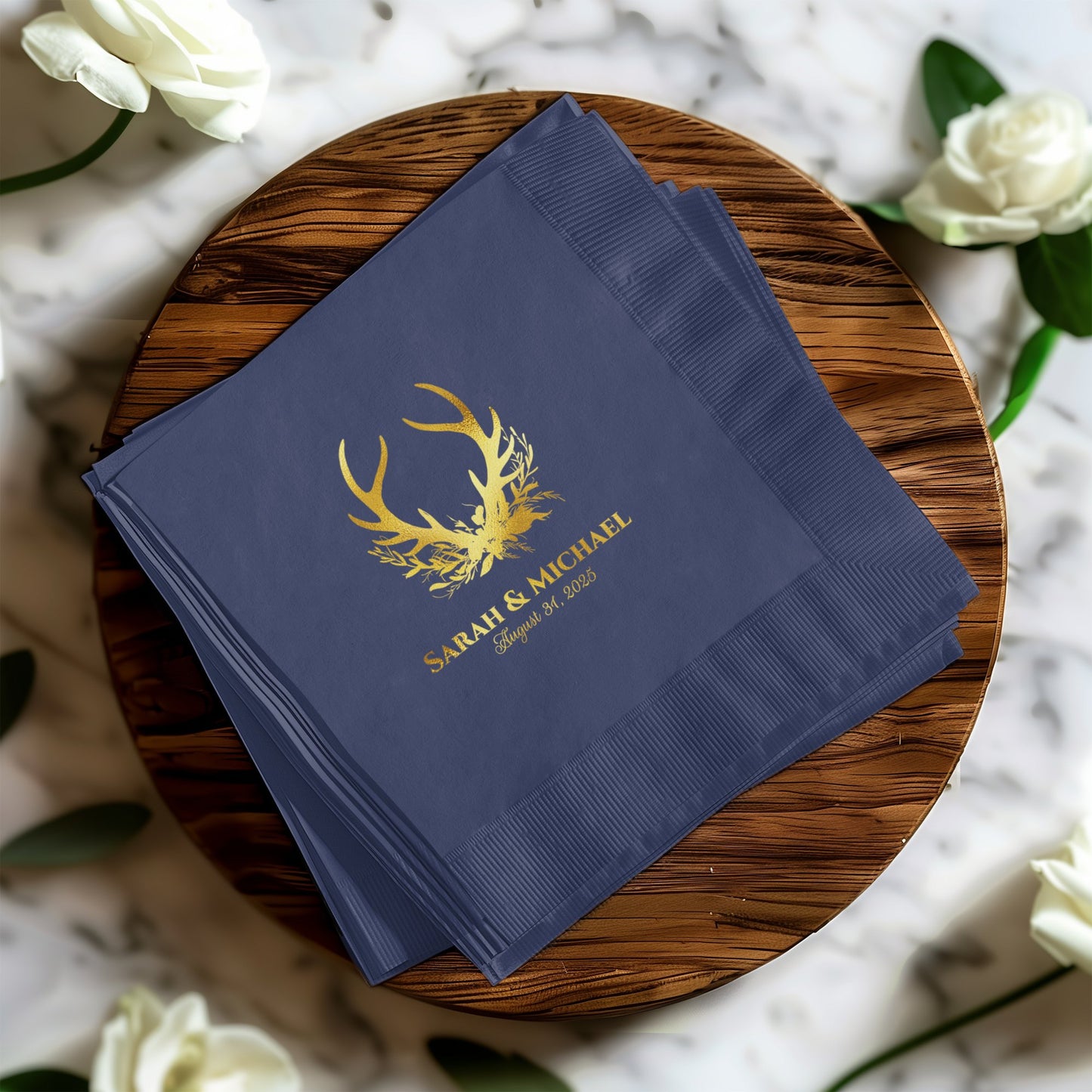 Personalized Blue Wedding Antler Design Napkin Product