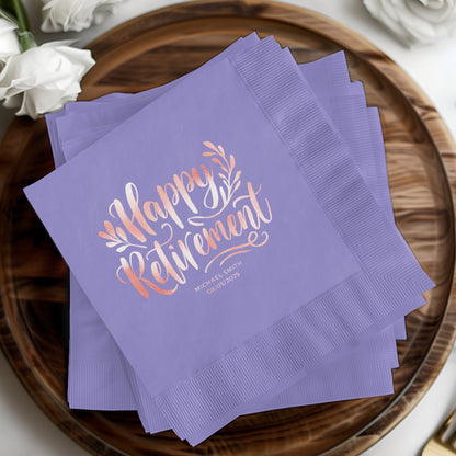 Happy Retirement Purple Custom Party Napkins product type