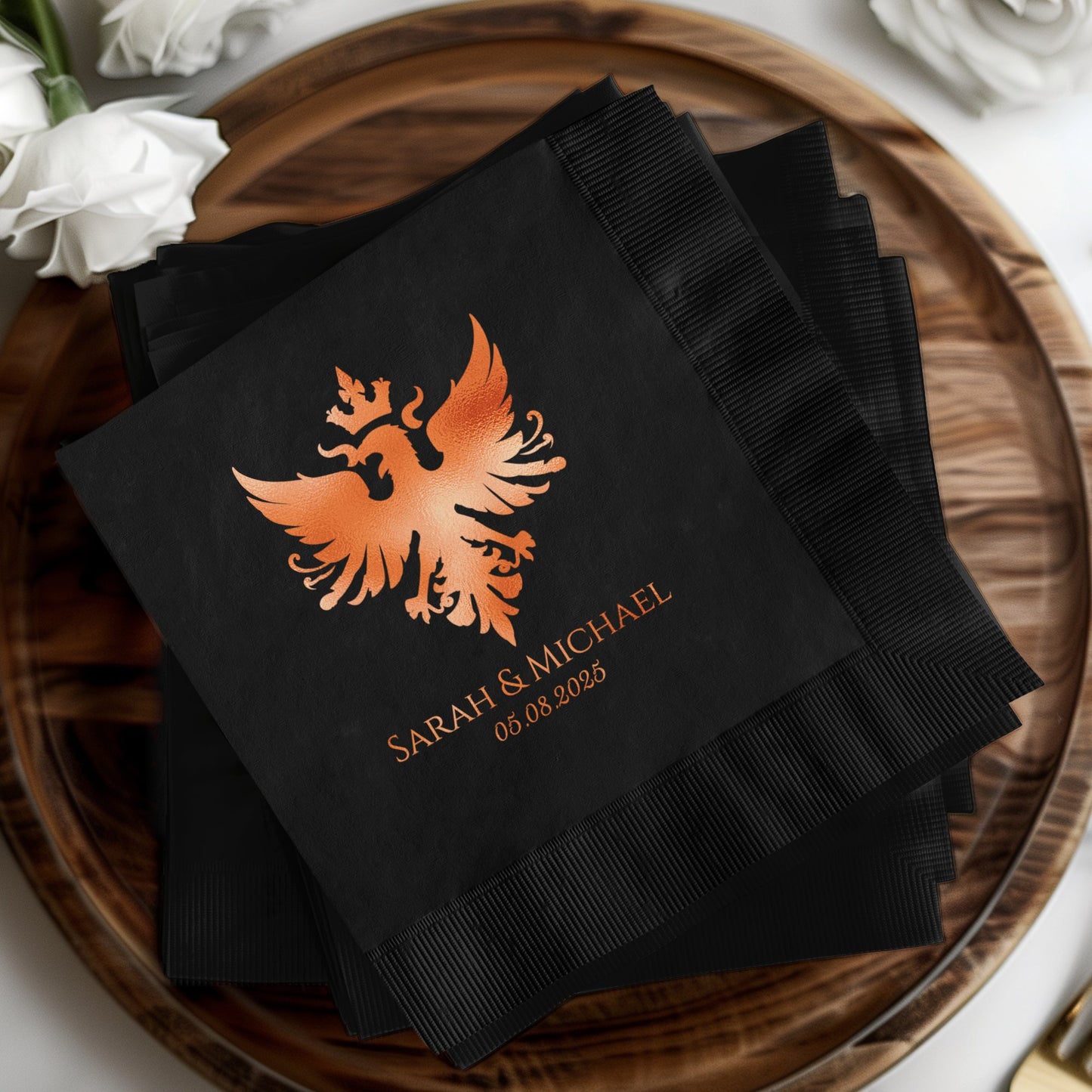 Custom Black Napkins with Gold Foil Print product type