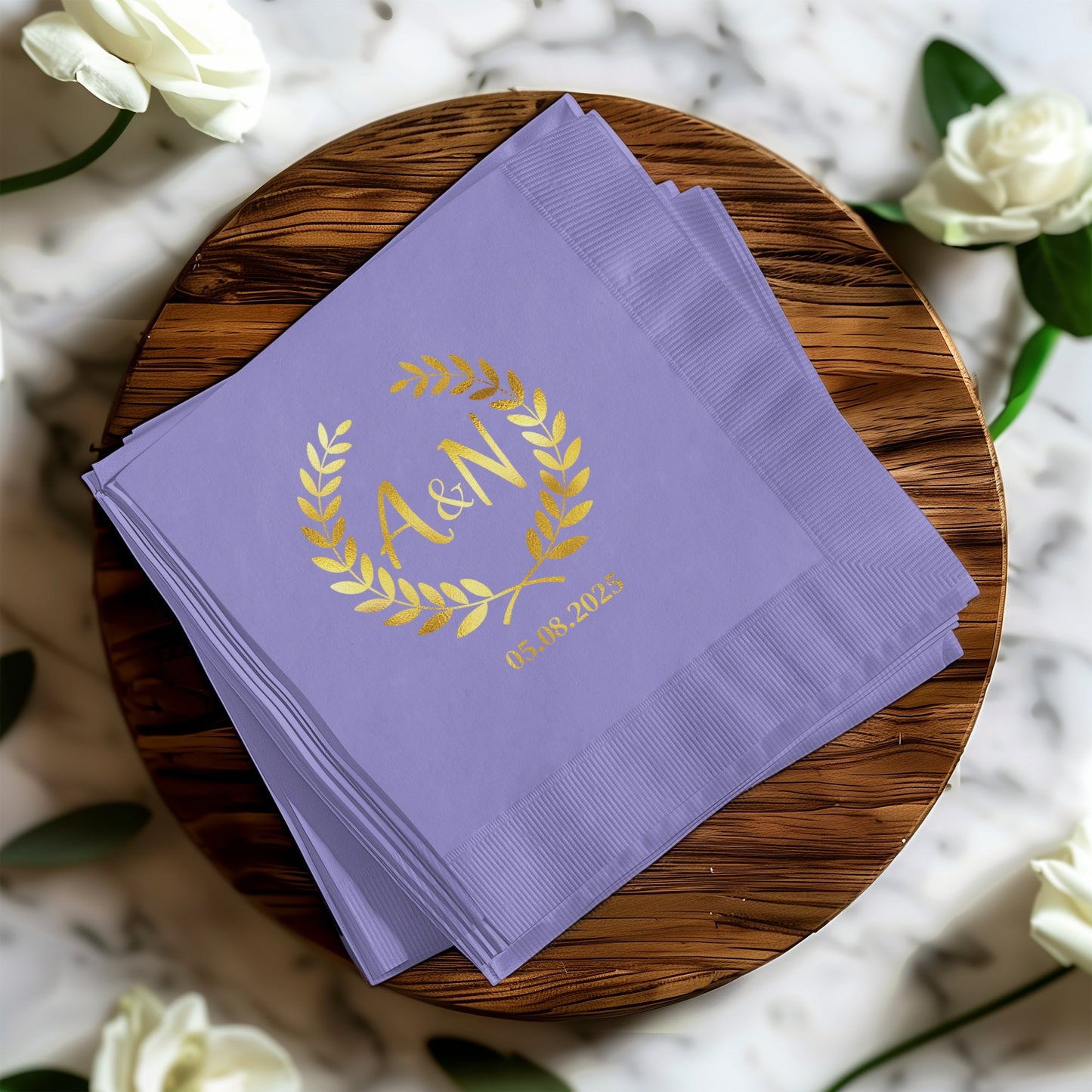 Custom Gold Foil Monogram Napkins for Elegant Event product
