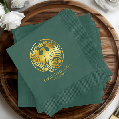 Elegant Custom Green Napkins with Gold Foil Design product type