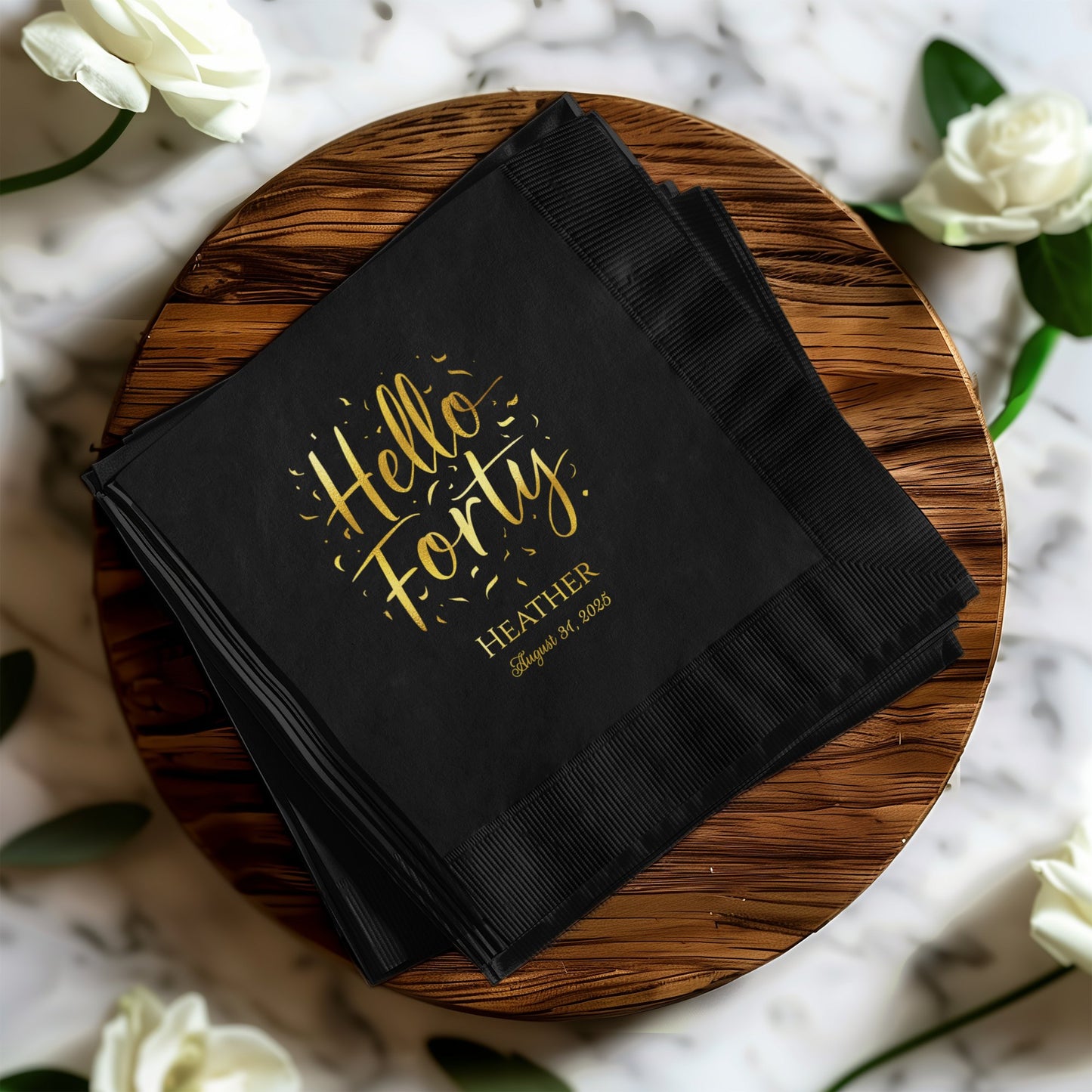 Hello Forty Personalized Black Paper Napkin product type