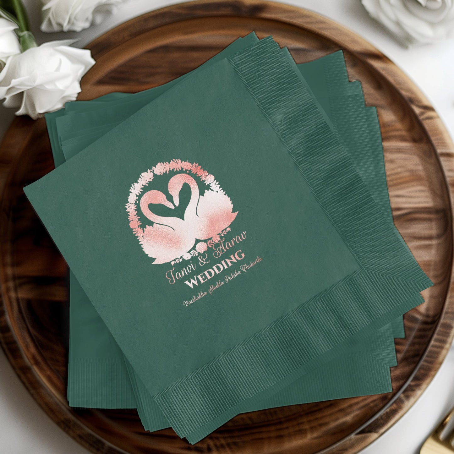 Elegant Personalized Swan Wedding Napkin Product