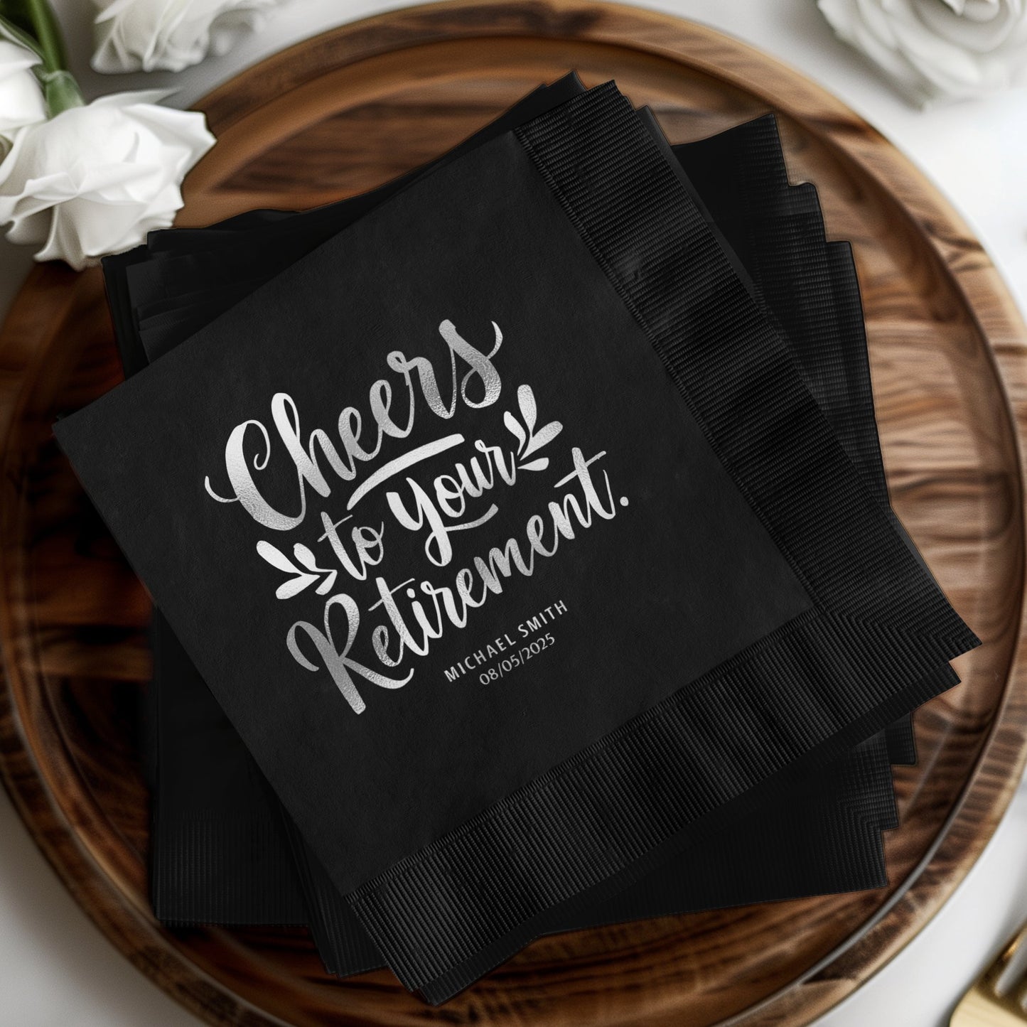 Cheers to Your Retirement Black Napkins product type