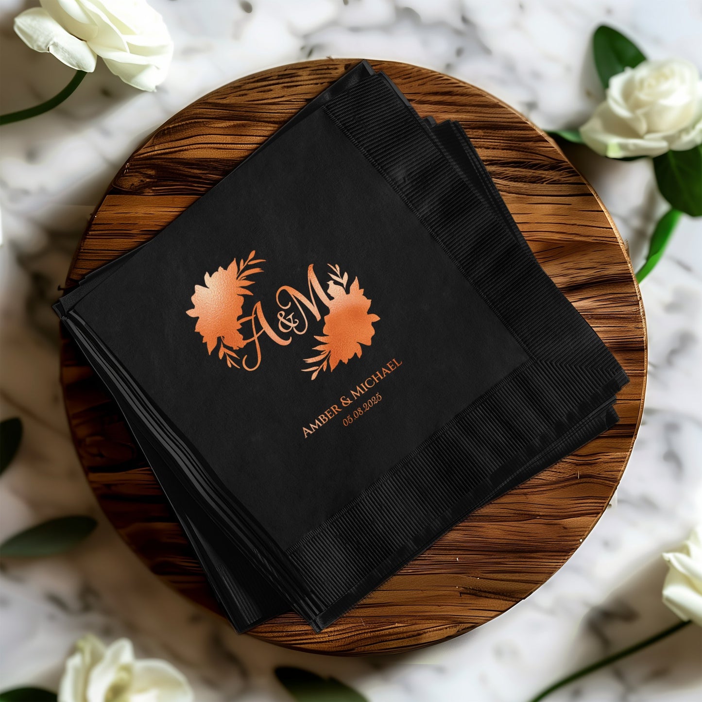 Personalized Wedding Monogram Black Napkin product type