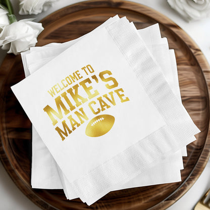 Welcome to Mike's Man Cave Gold Text Napkins product type