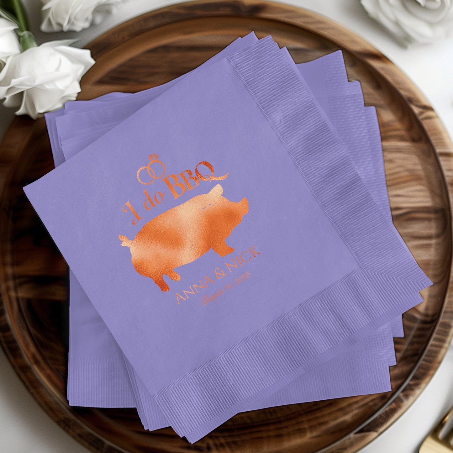 I Do BBQ Pig and Rings Personalized Napkins product