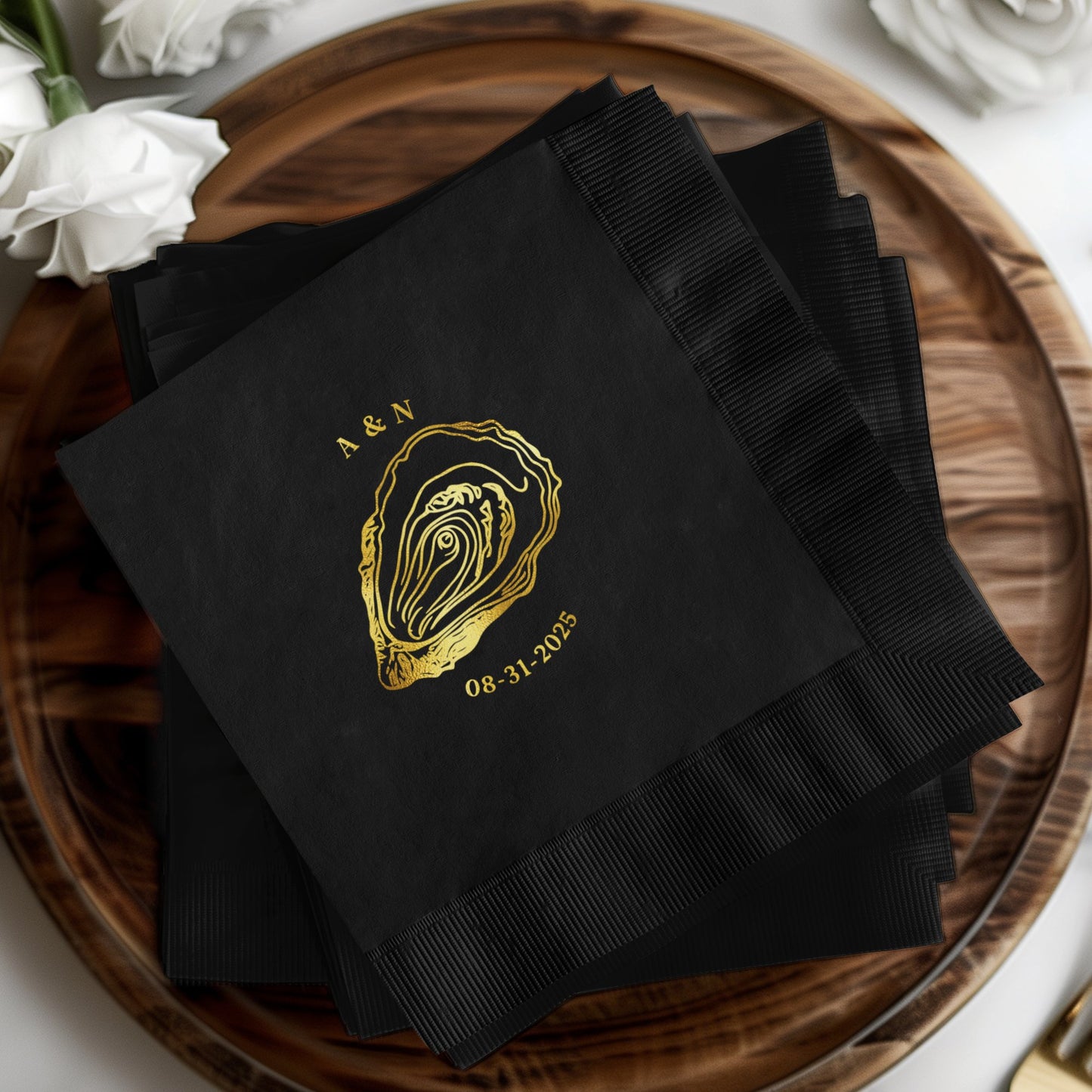 Personalized Black Wedding Napkins with Gold Foil product type