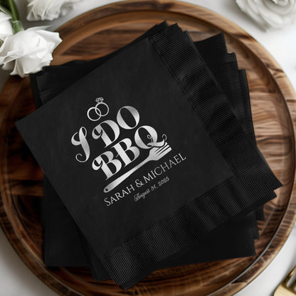 I Do BBQ Personalized Wedding Black Napkins product