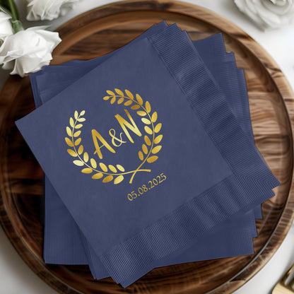 Personalized Blue Napkins A&N Laurel Design product