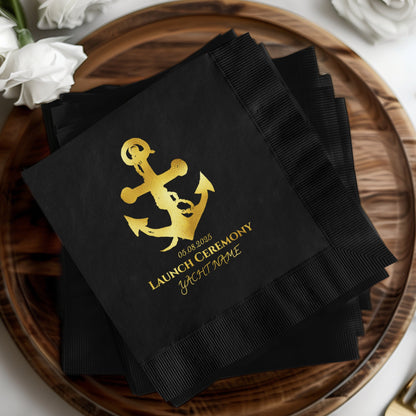 Launch Ceremony Yacht Name Black Napkin product