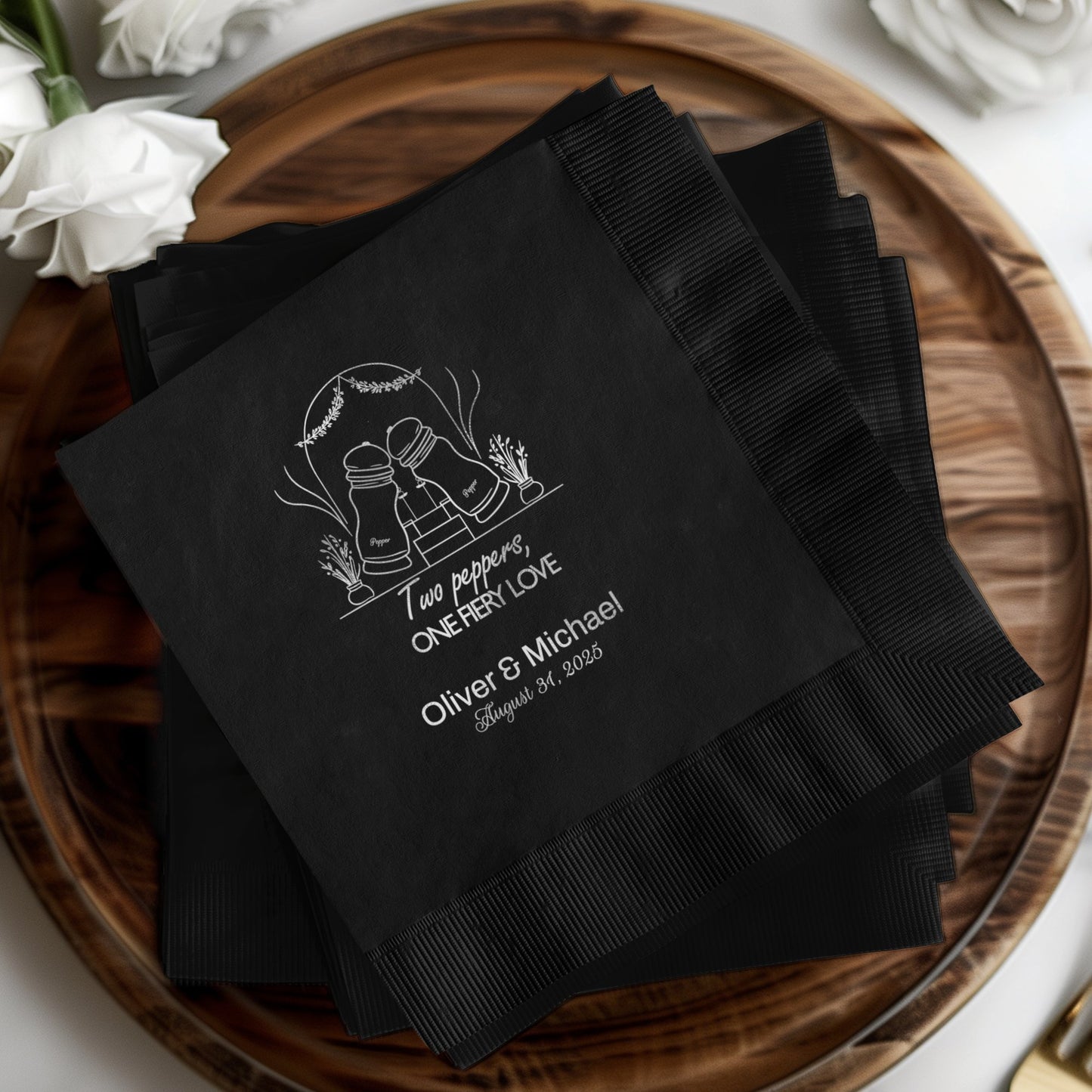 Personalized Wedding Date and Names Black Napkin product