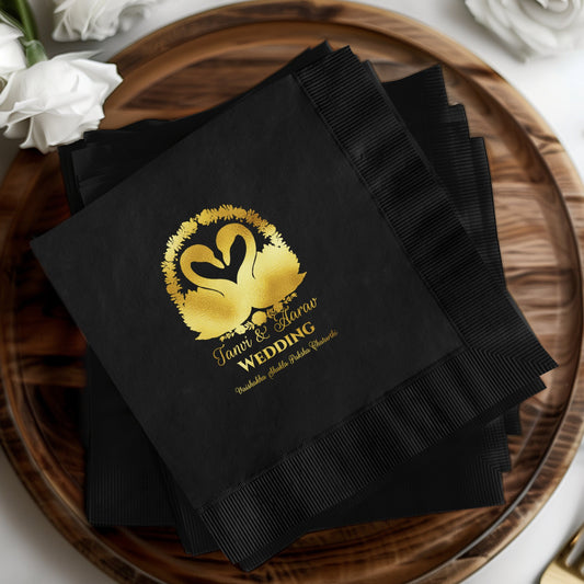 Elegant Black Wedding Napkins With Golden Print product