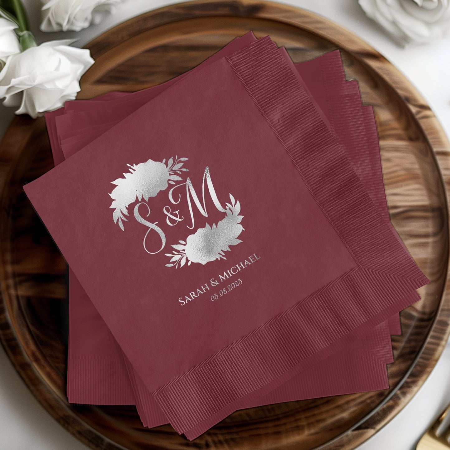 Personalized Floral Initials Wedding Napkins product