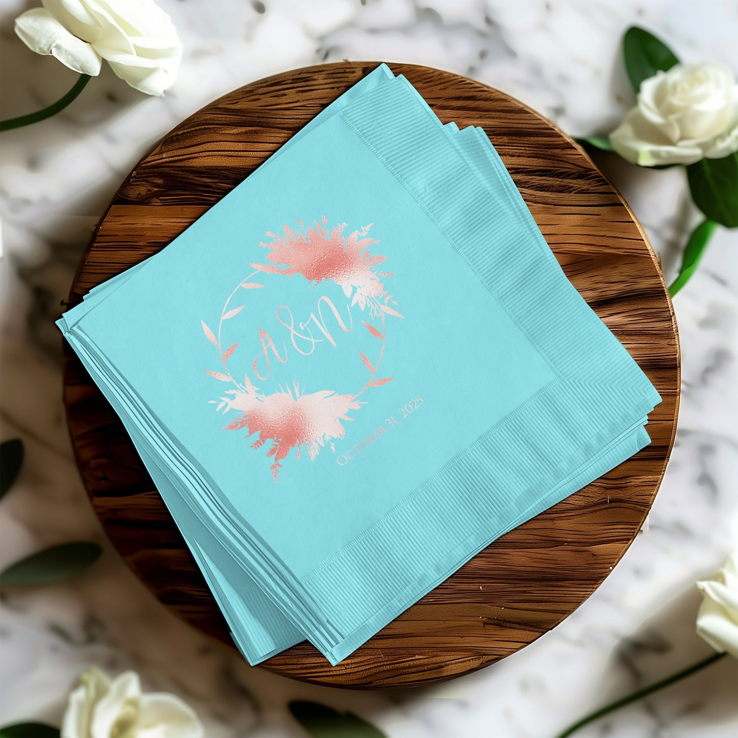 Personalized Floral Design Blue Wedding Napkins product type