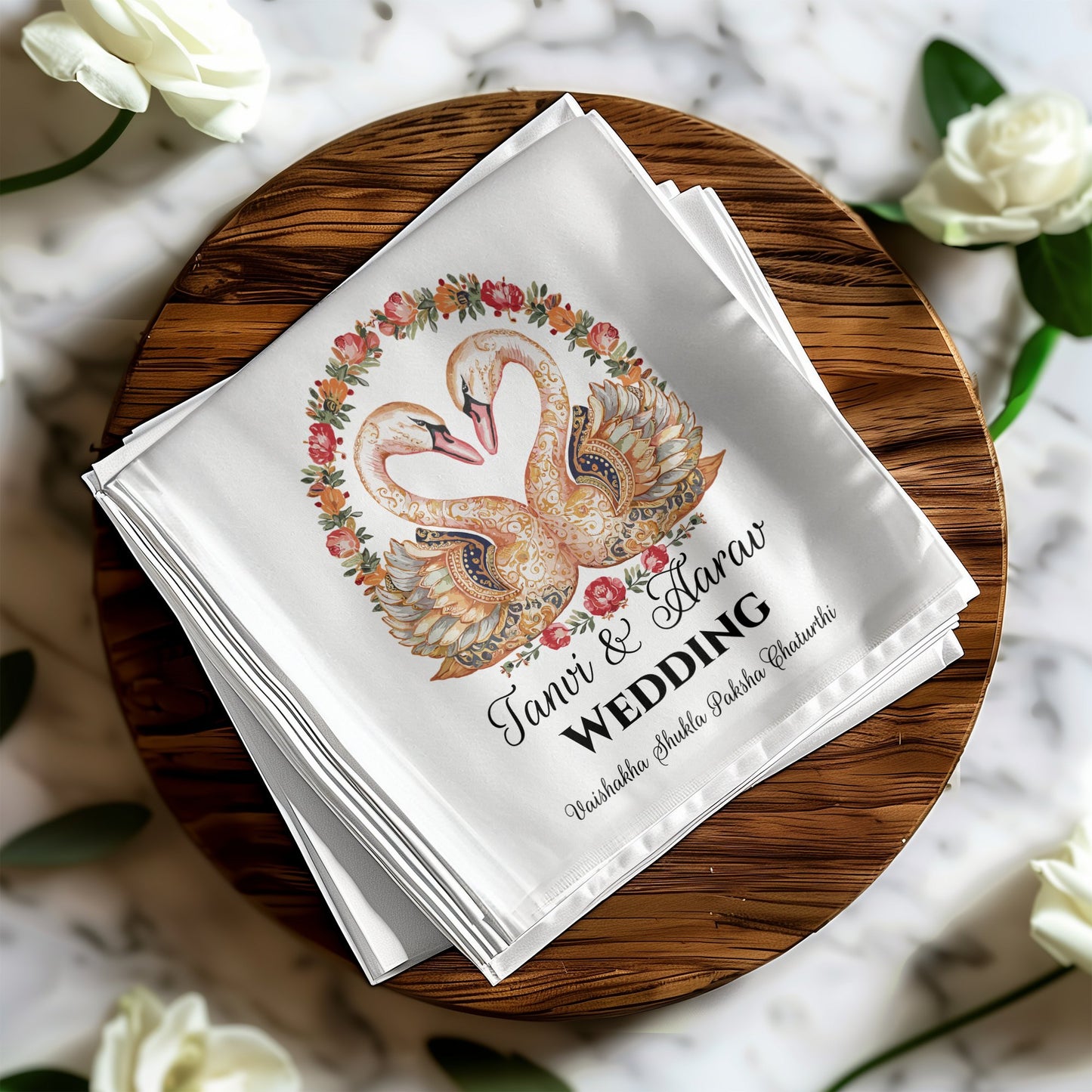 Customized Wedding Napkins Swans Themed Linen product