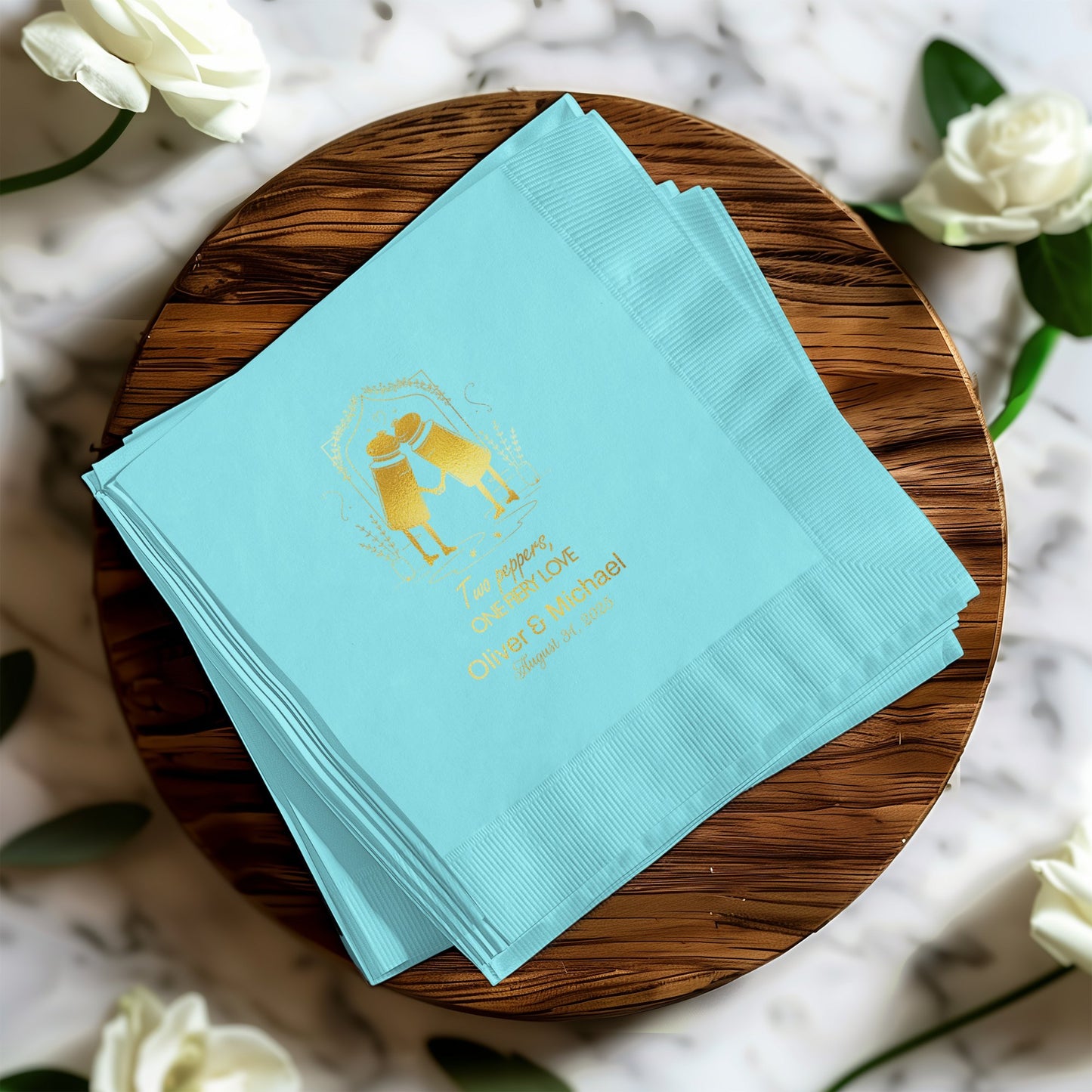 Personalized Wedding Napkins with Elegant Gold Print product