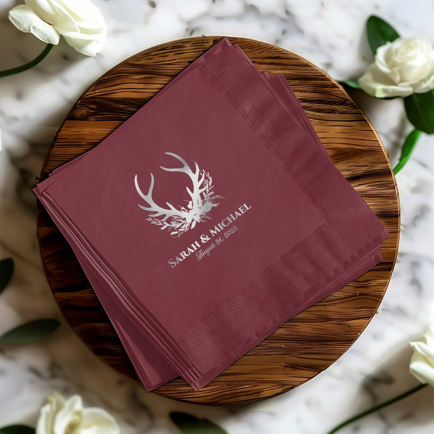 Elegant Personalized Deer Antler Wedding Napkins product