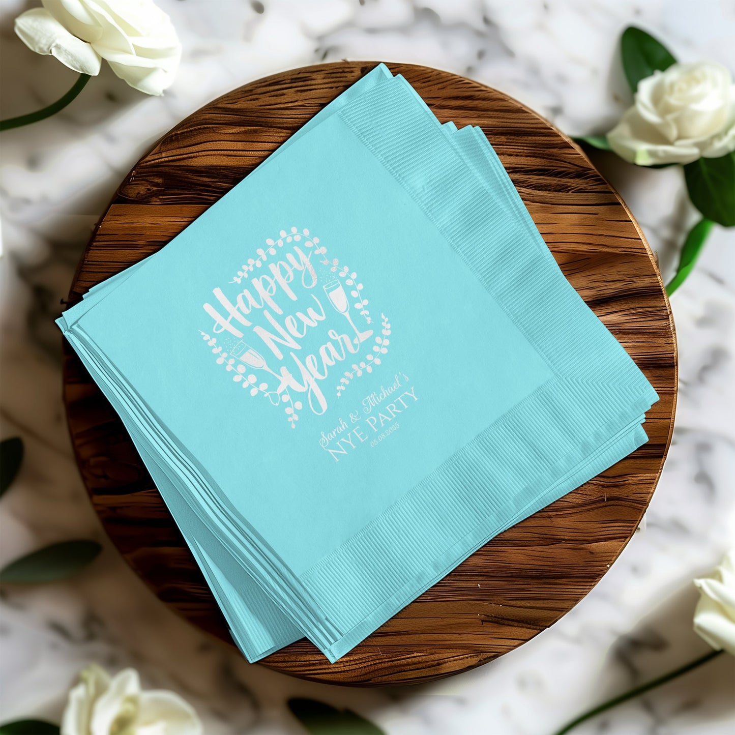 Happy New Year Printed Blue Napkin Party Product