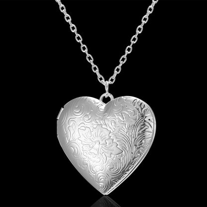 Liebeskette mit geschnitztem Design, personalisierte Halskette mit herzförmigem Bilderrahmen-Anhänger für Frauen, Familienschmuck zum Valentinstag