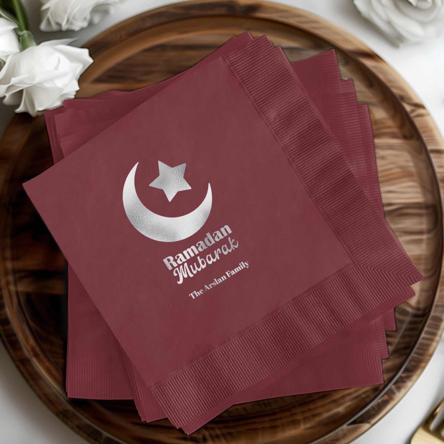 Ramadan Mubarak Burgundy The Awan Family napkins product