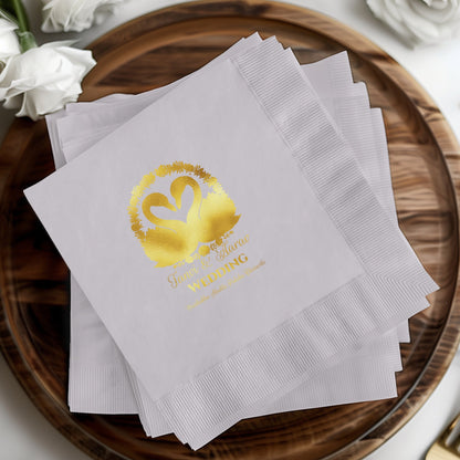 Elegant Custom Wedding Napkins with Golden Swan Design product