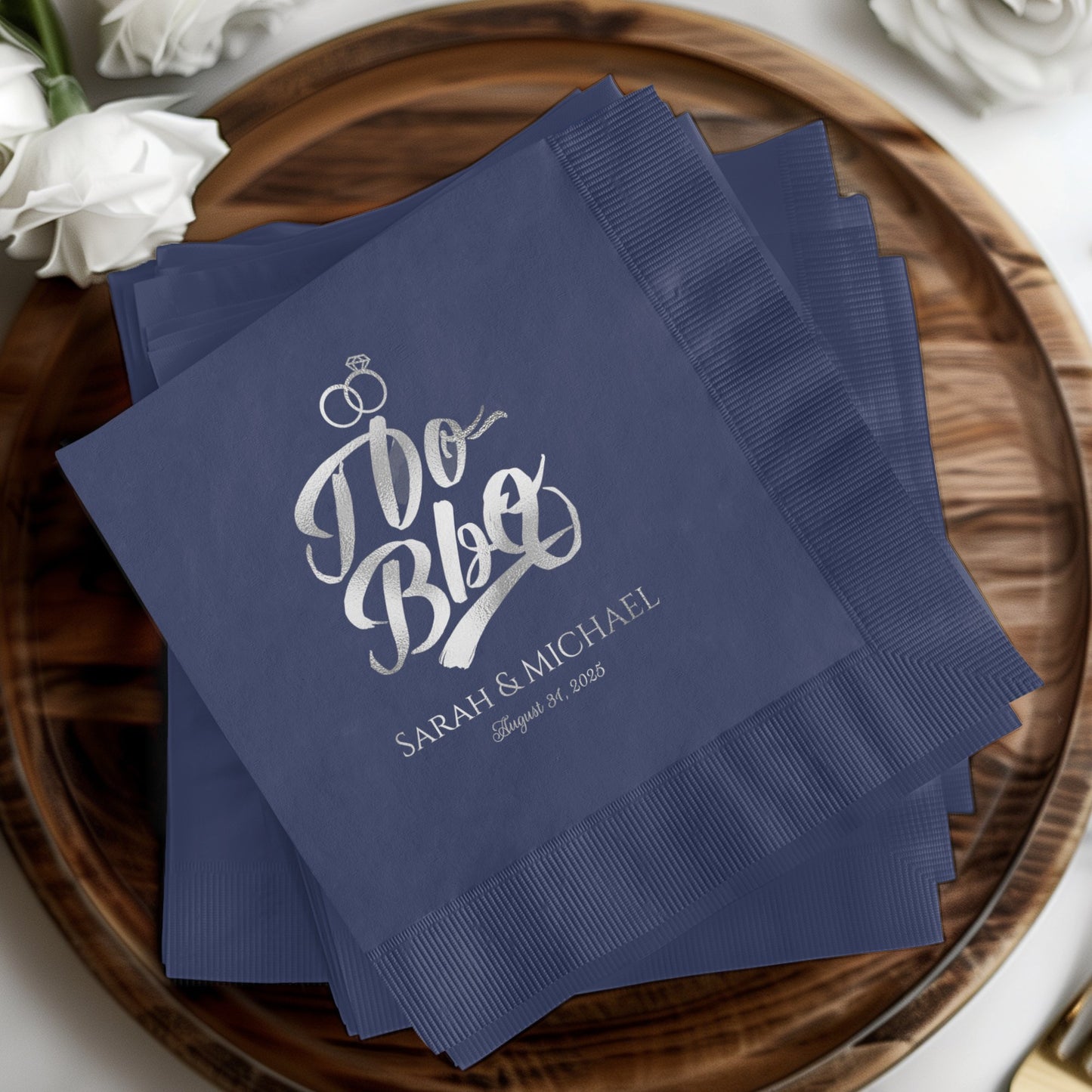 Elegant Navy Blue Personalized Wedding Napkins product type