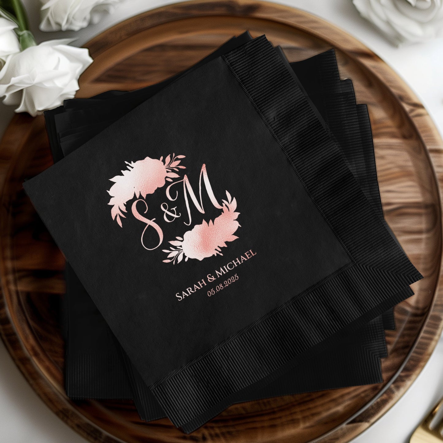 Personalized Wedding Monogram Black Napkin Product
