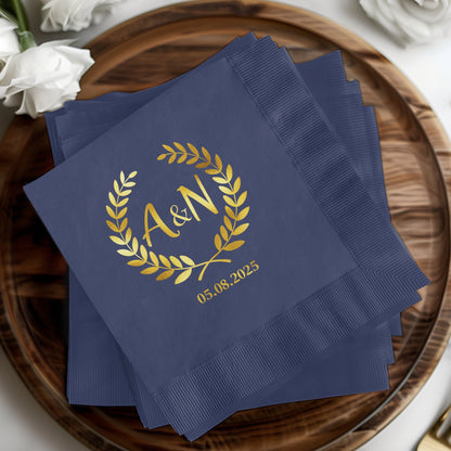 Personalized Wedding Date Navy Blue Napkin product