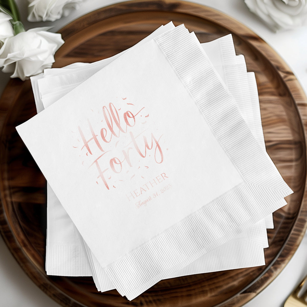 Hello Forty Heather August 24 2023 theme napkin product