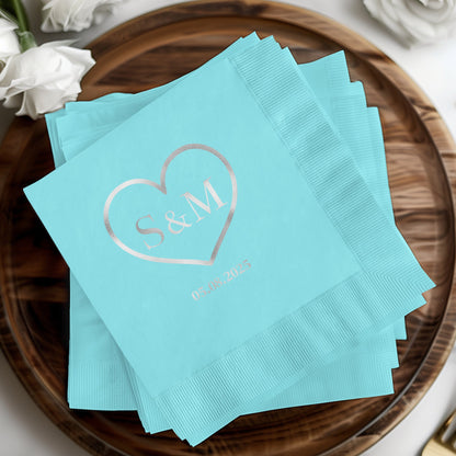 Personalized Heart Date Initials Napkin product