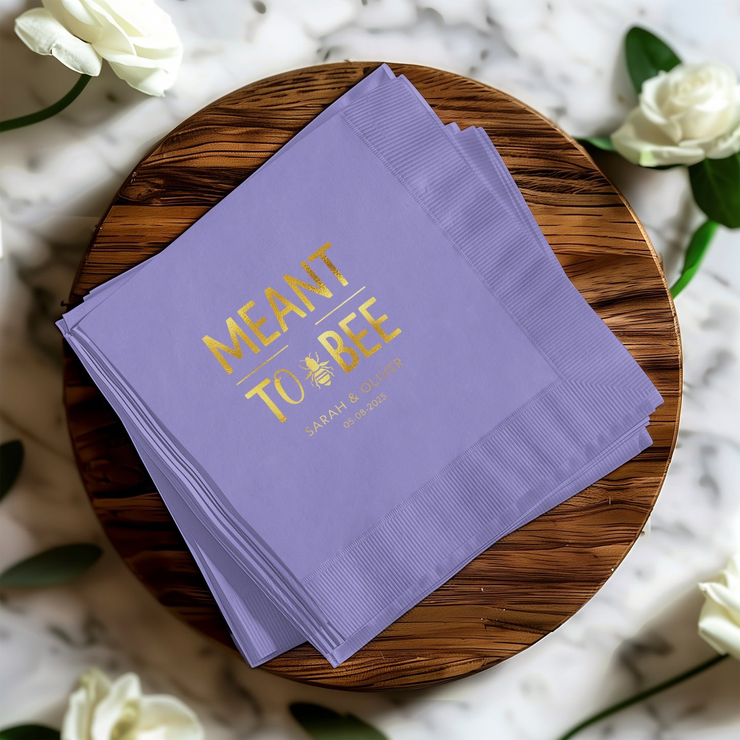 Meant to Bee Custom Purple Party Napkins product type