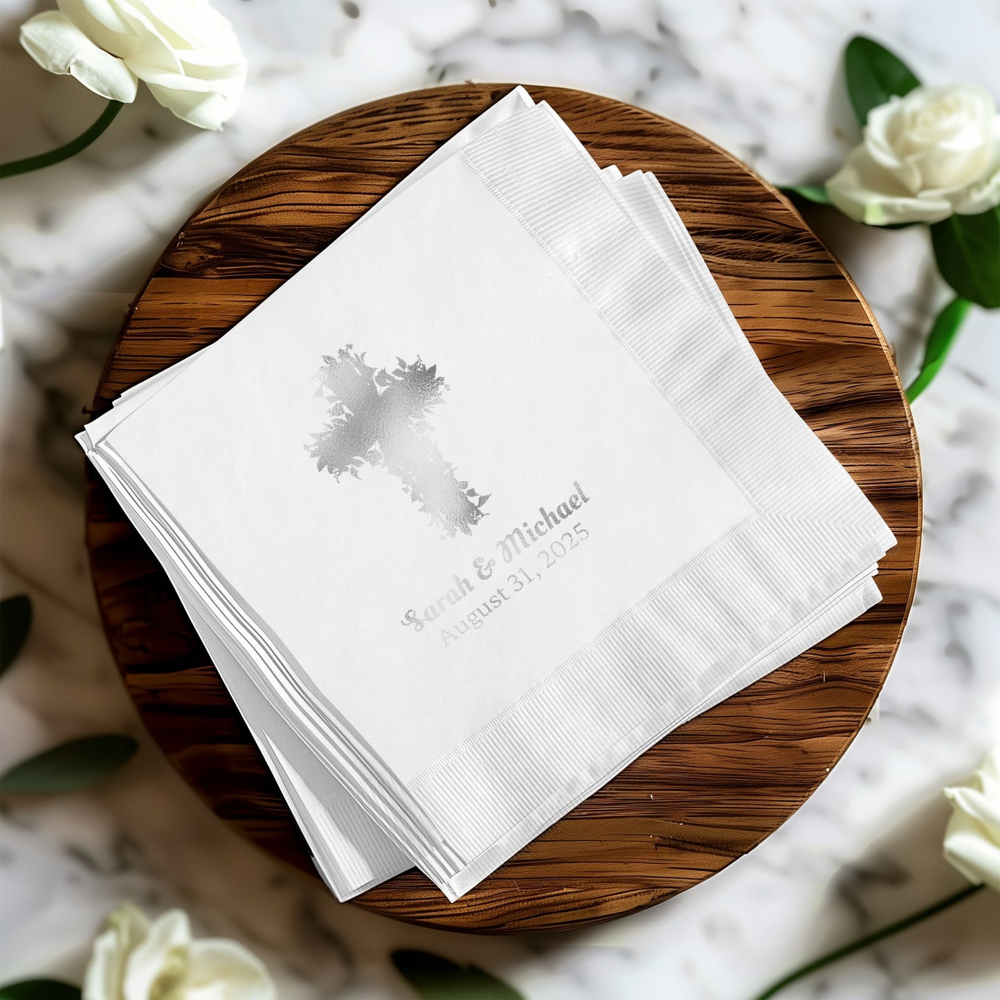 Personalized Wedding Napkins with Cross Design product