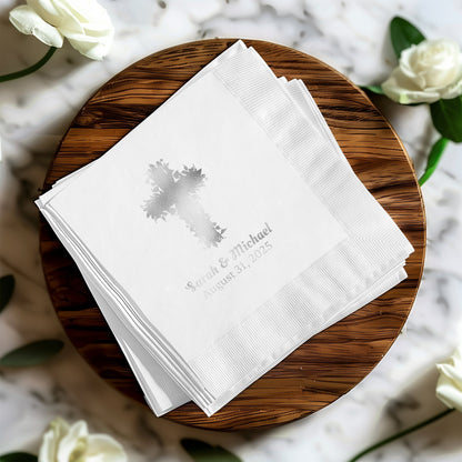 Personalized Wedding Napkins with Cross Design product
