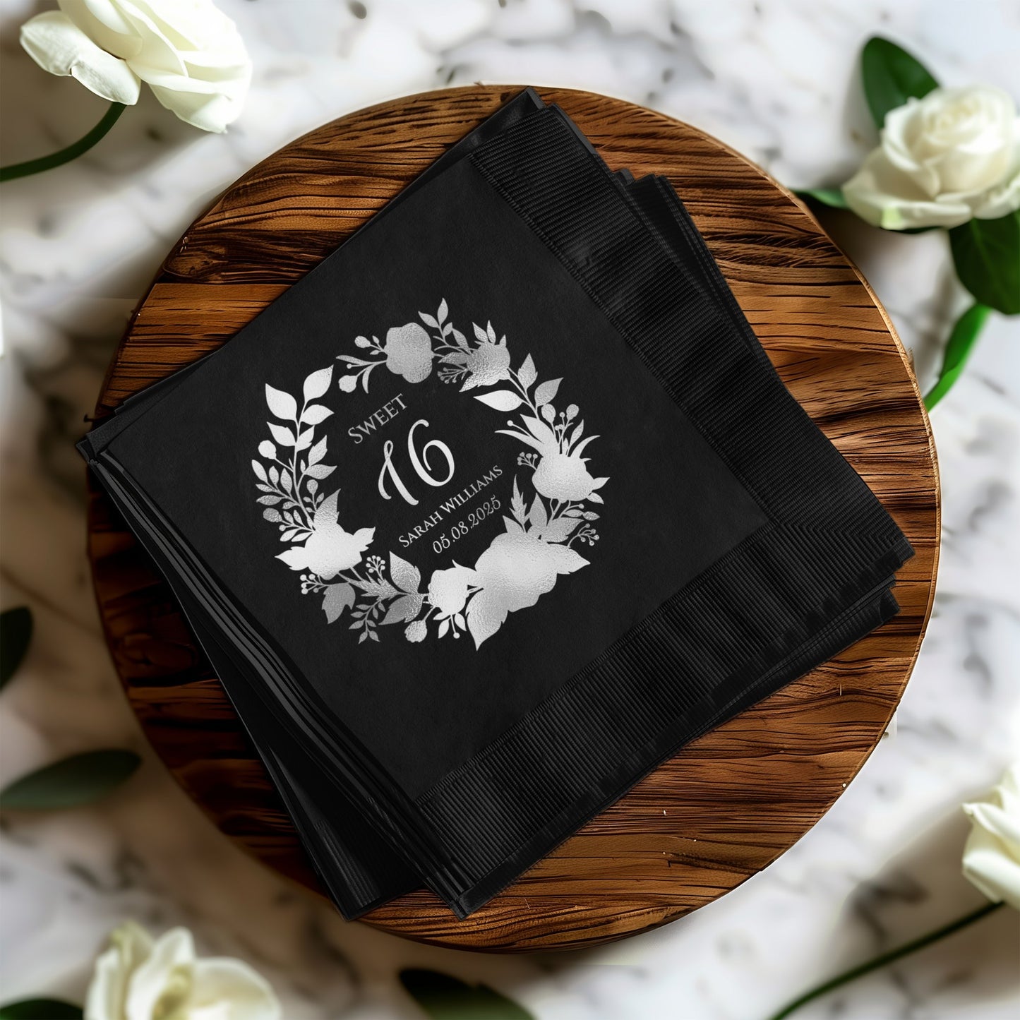 Personalized Sweet 16 Floral Design Napkins product type