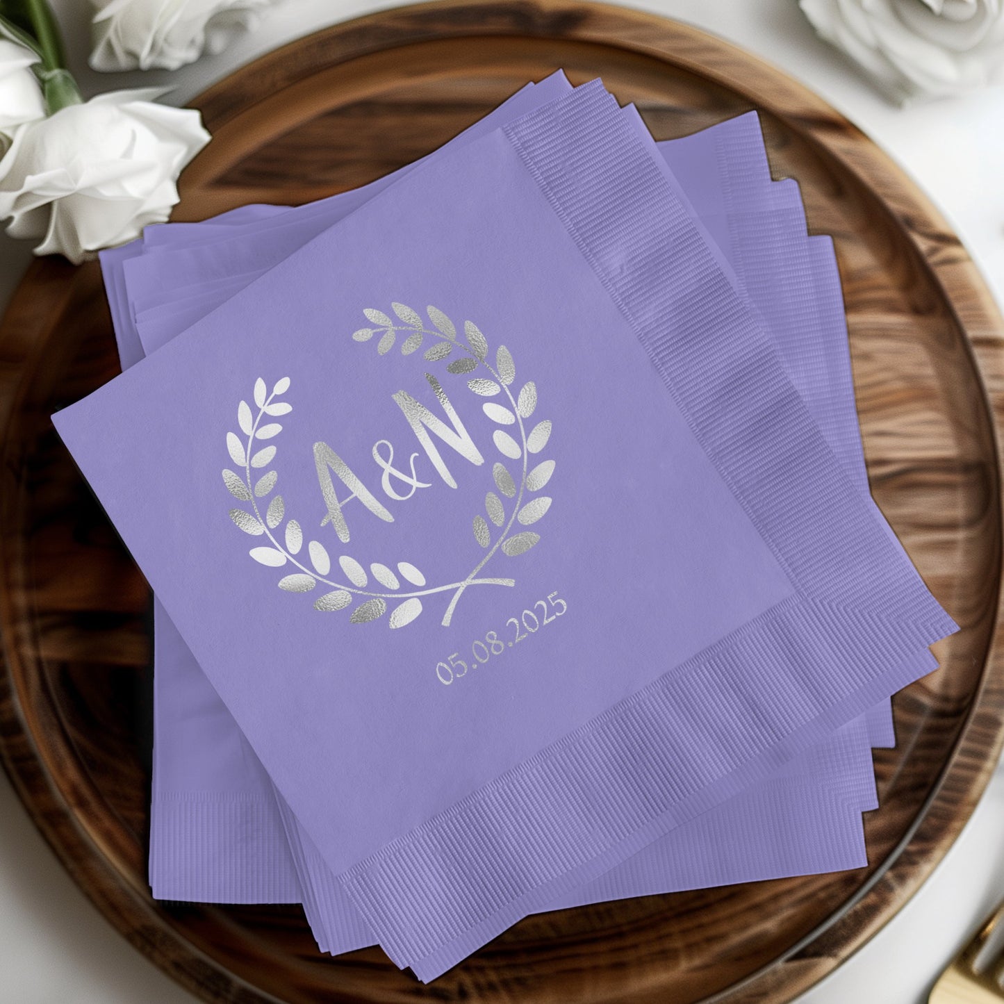 Personalized Wedding Date Purple Napkin product type