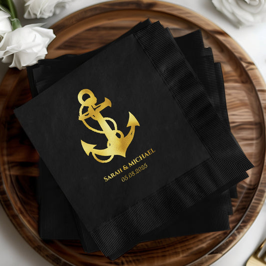 Personalized Black Nautical Anchor Wedding Napkins product
