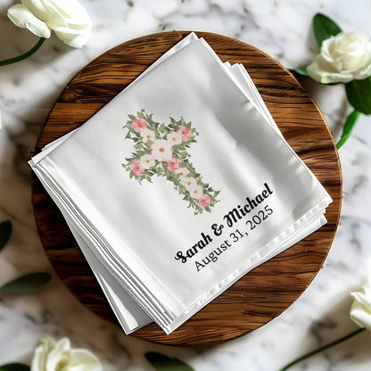 Personalized Floral Cross Wedding Napkins product