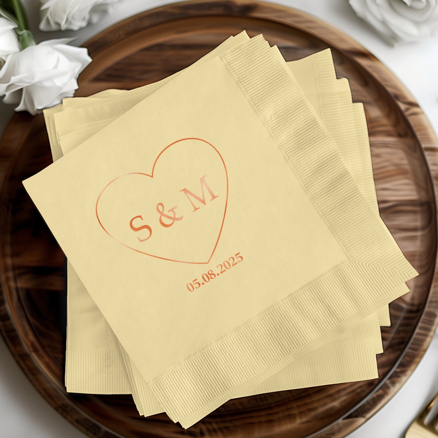 Custom Heart Initials Date Printed Napkin product
