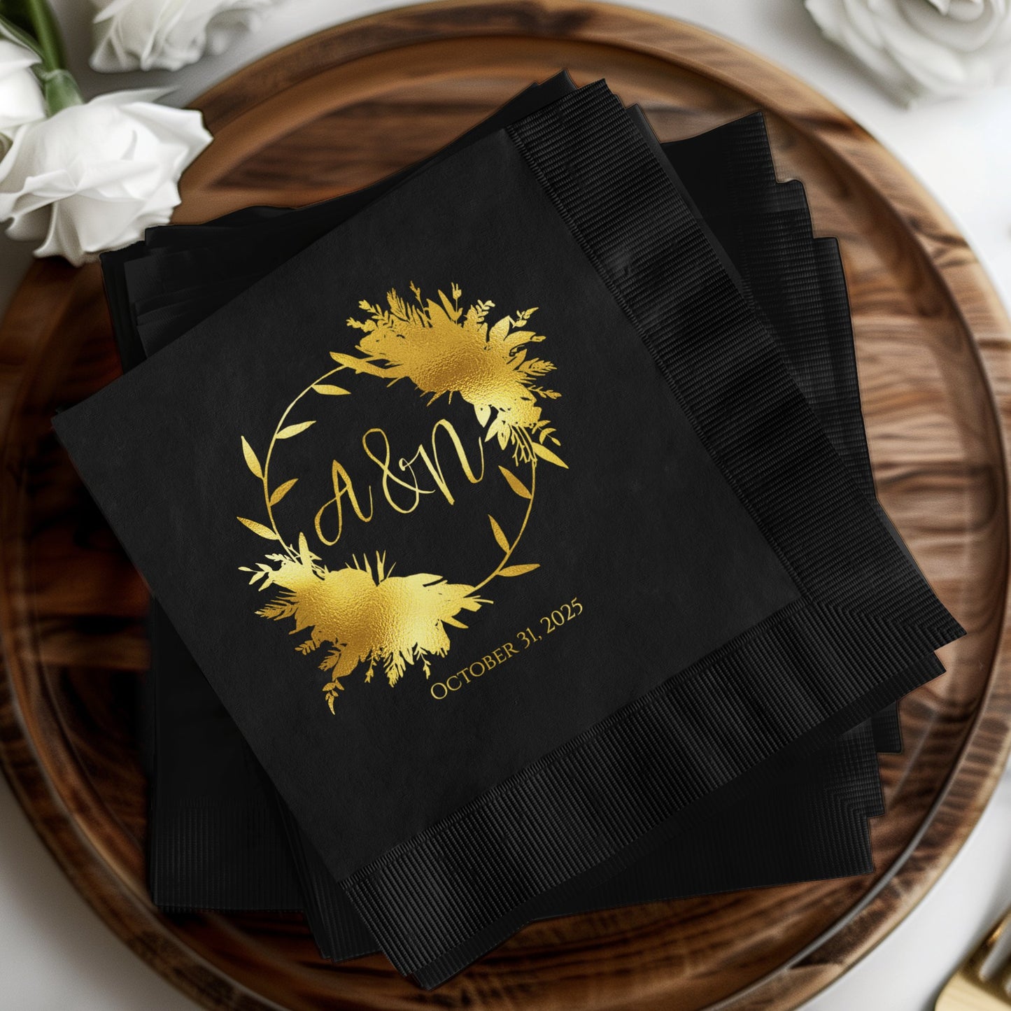 Custom Elegant Black and Gold Wedding Napkin Product