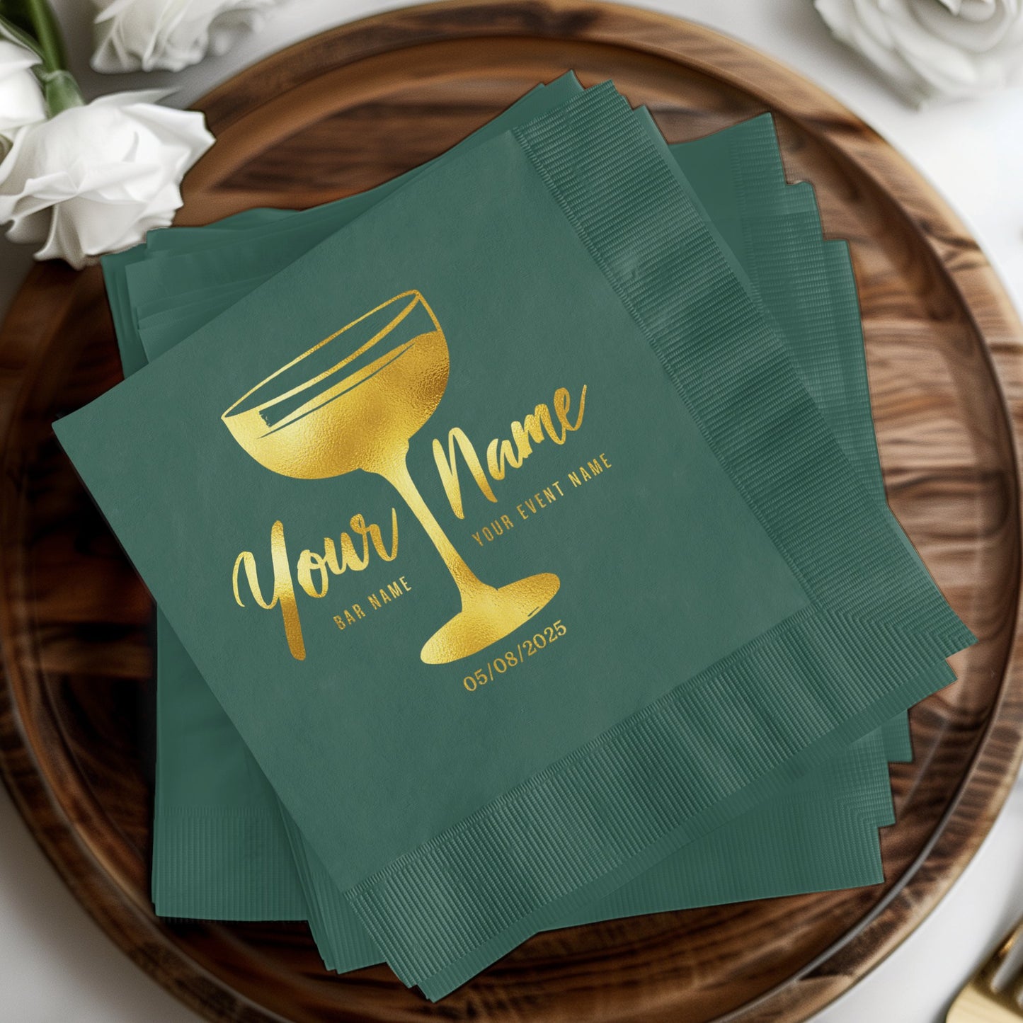 Personalized Green Cocktail Party Napkin Product