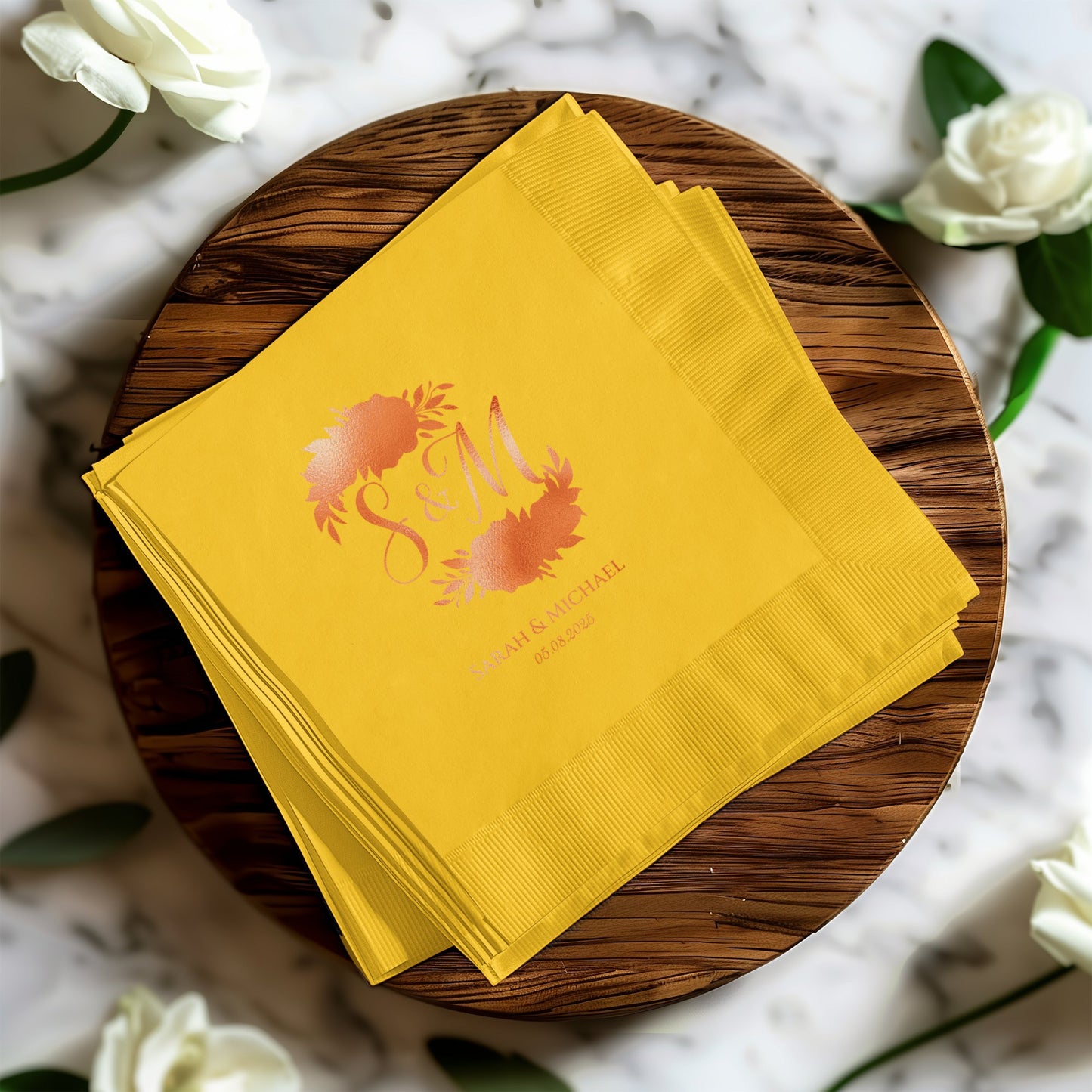 Floral Custom Monogram Printed Yellow Napkin product