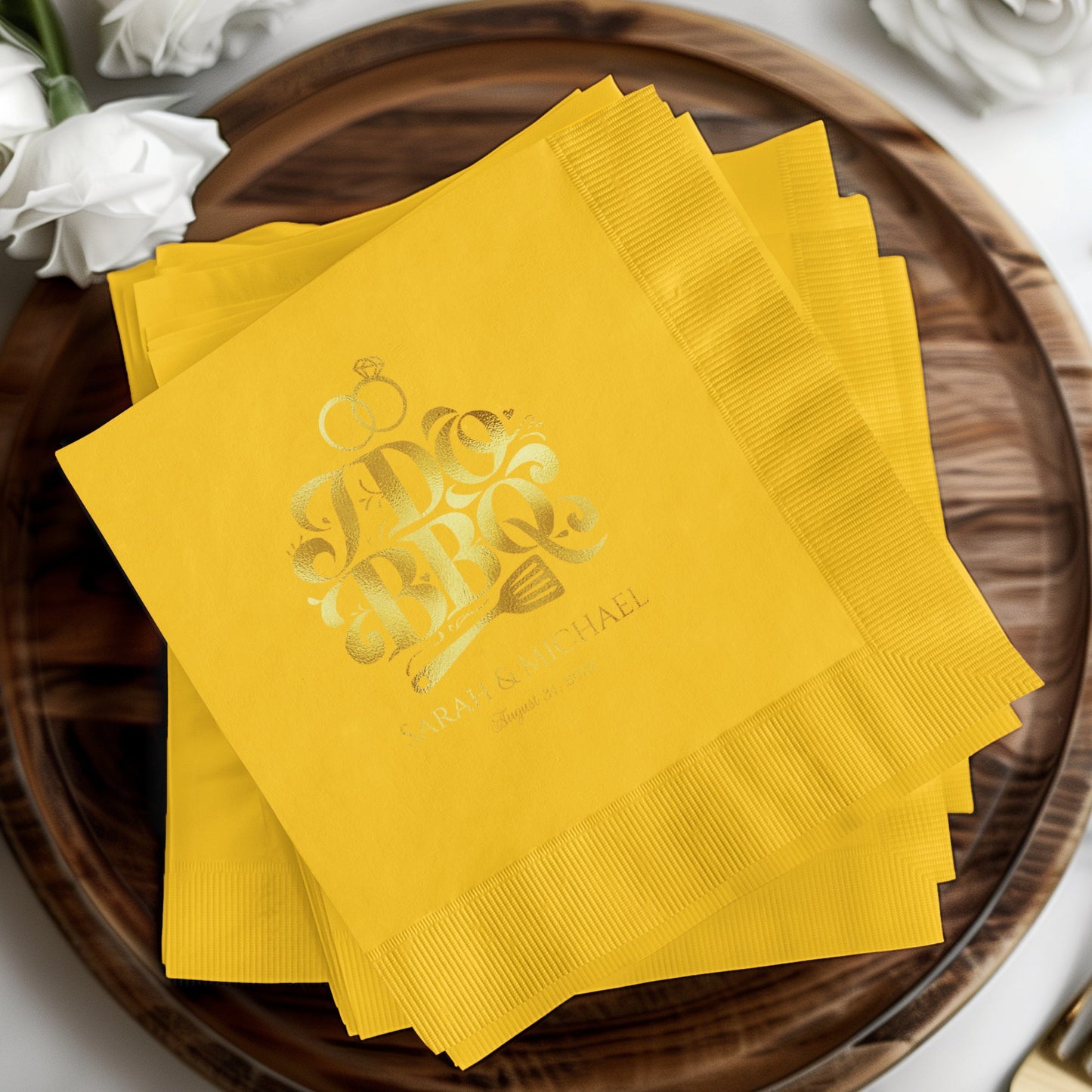Bright Yellow I Do BBQ Personalized Wedding Napkin product type