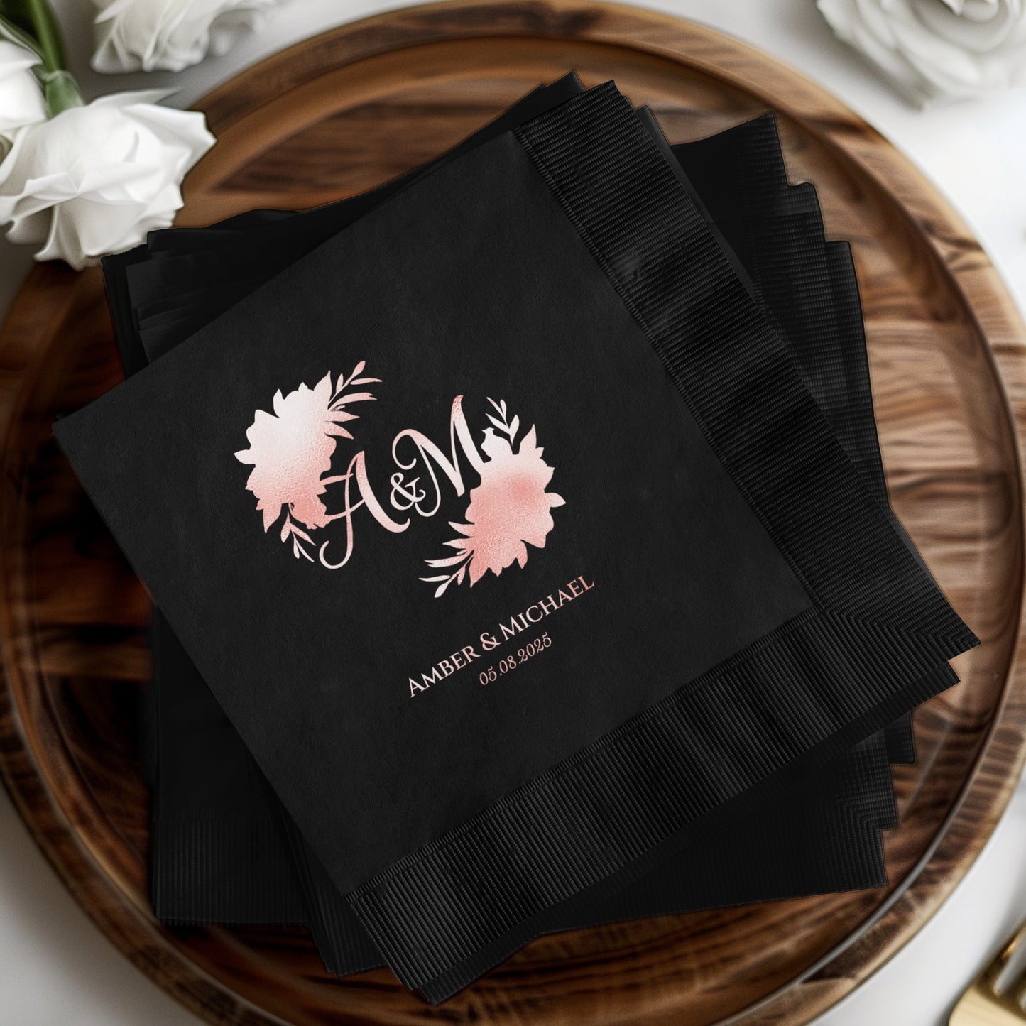 Personalized Wedding Monogram Black Napkin product type