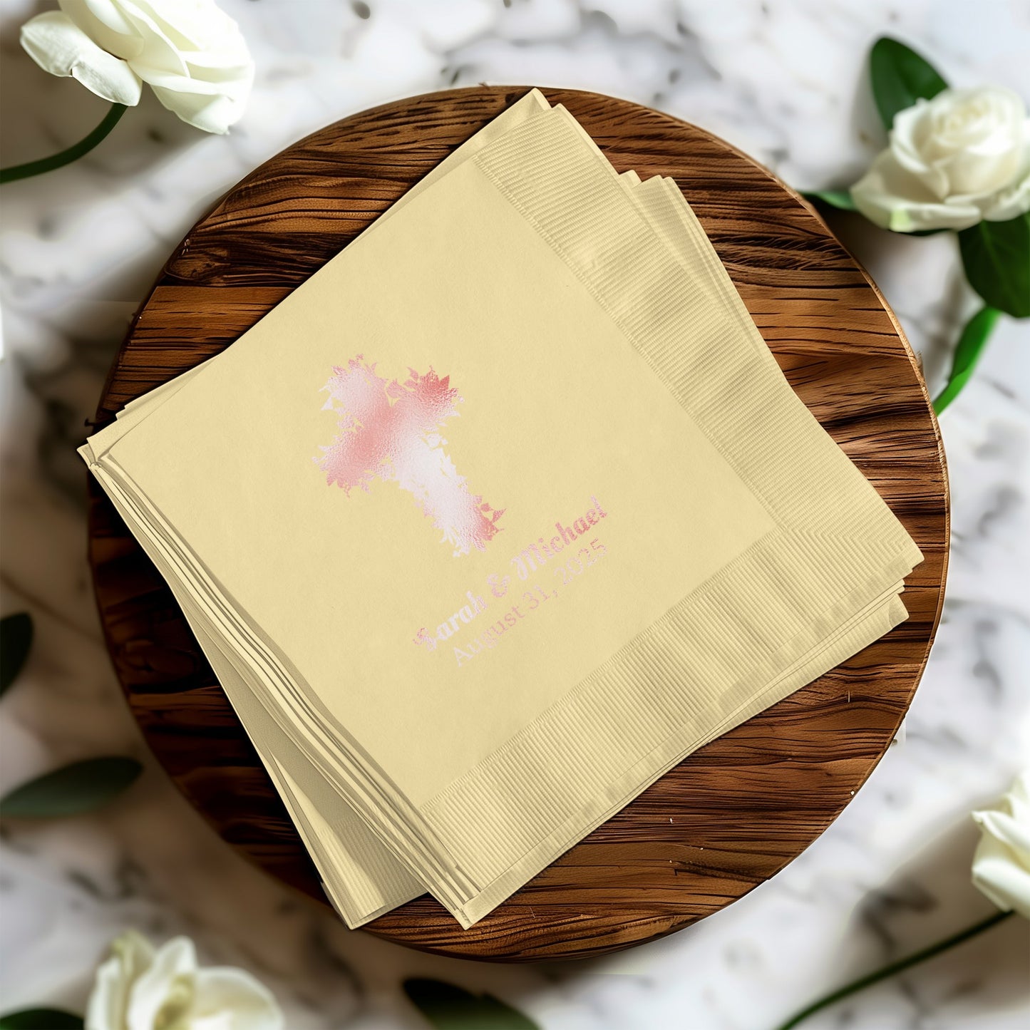 Personalized Cross Floral Wedding Napkins product