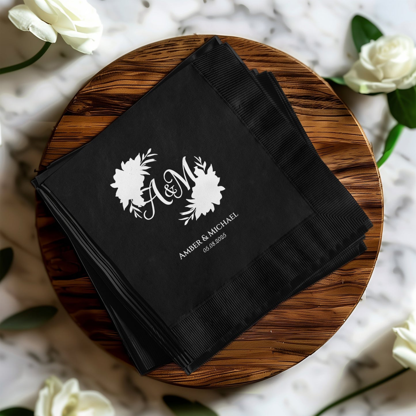 Elegant Personalized Monogram Black Napkins product