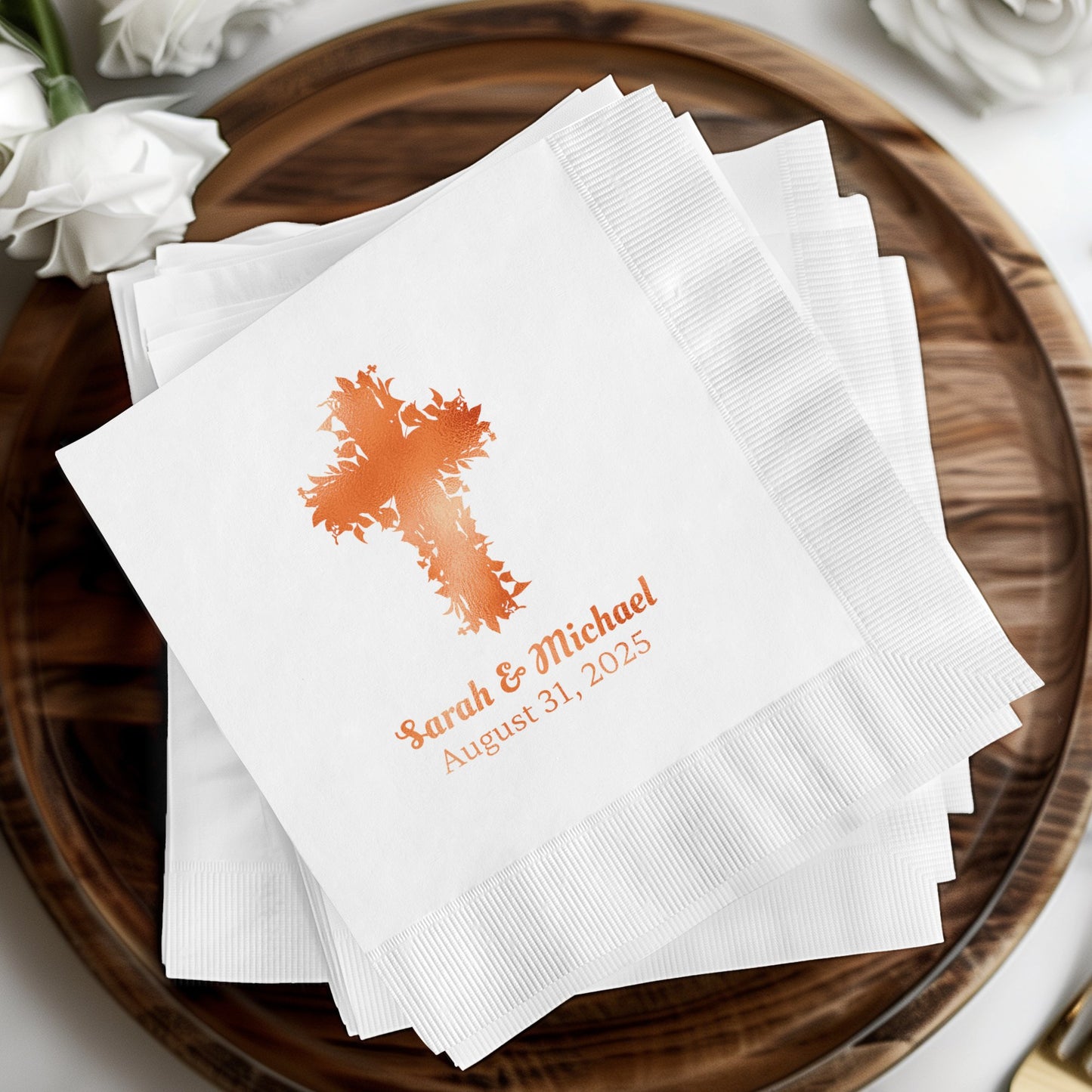 Personalized Wedding Cross Design Napkin Product